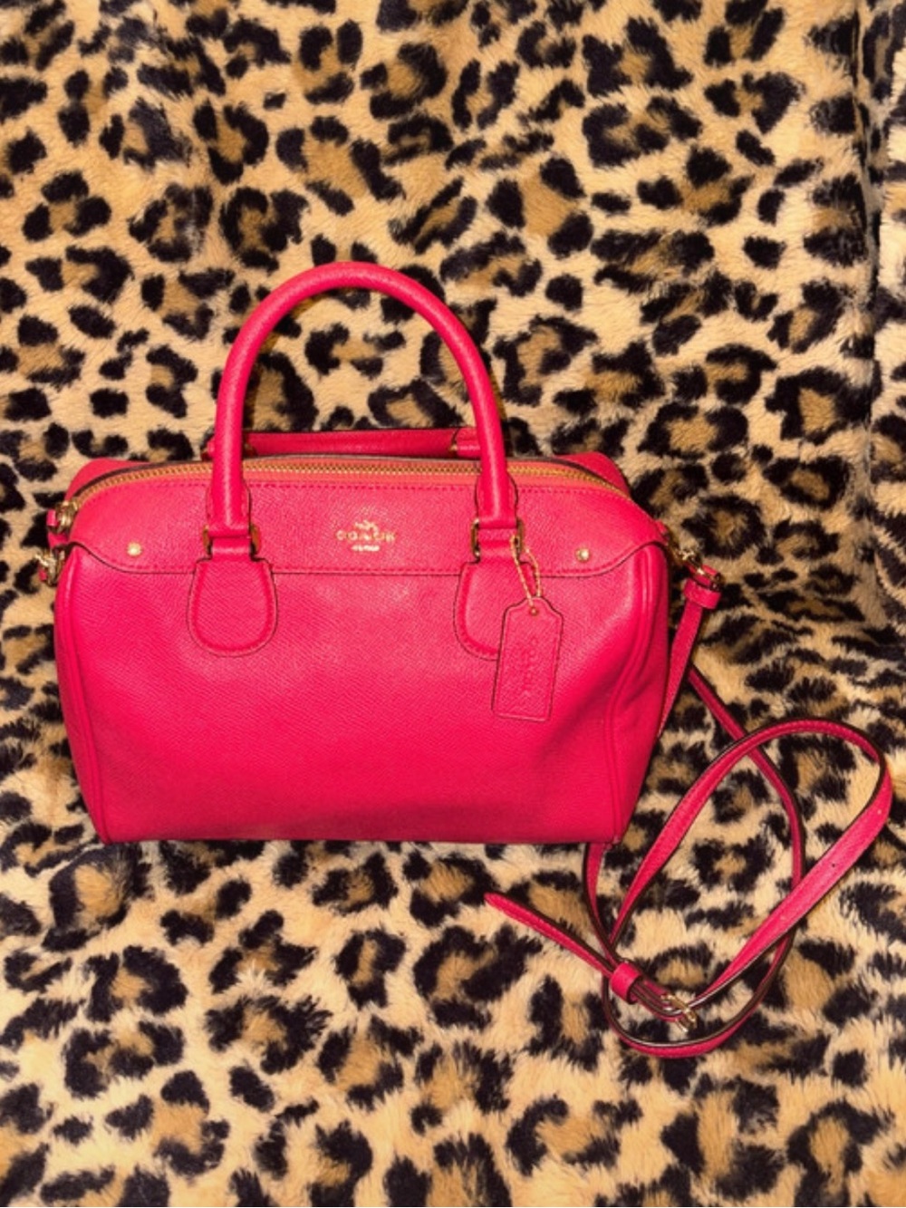 Coach Pink Ruby Crossgrain Leather Mini Bennett Satchel Crossbody Bag